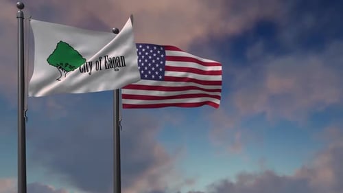 City of Eagan and United States Flags Waving