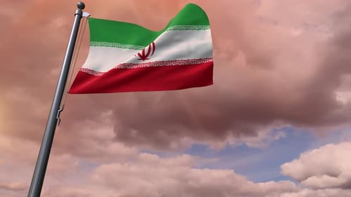 Realistic Waving Iran Flag against a Cloudy Sky