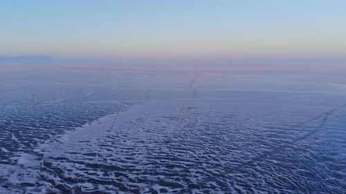 Aerial View of Winter Ice Landscape on Lake Baikal