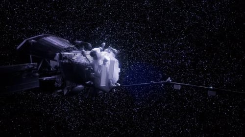 Futuristic Satellite Exploring Stars in Deep Space