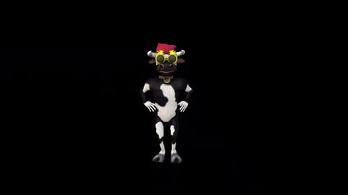 Christmas Dancing Cartoon Cow with Hat and Sunglasses