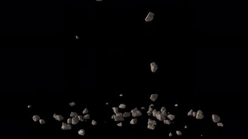 Different sizes of rocks stones debris falling from sky on alpha channel background, landslide