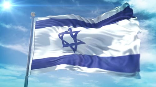 Realistic Flag of Israel Waving Against Blue Sky