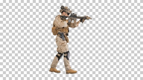 Soldier Walking and Aims through the Assault Rifle, Alpha Channel