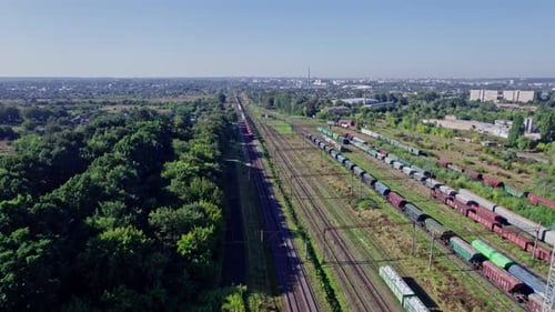 Colorful Freight Trains on the Railway Station