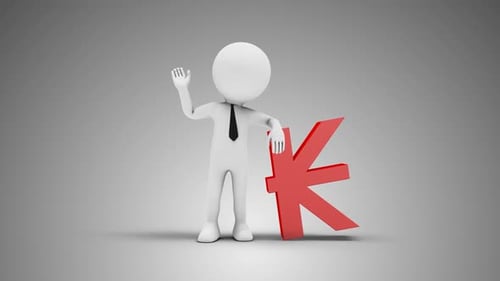 3D Man Waving Hand Leaned To Lao Kip Sign 02 Loop with Alpha