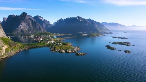 Picturesque Town Nestled Between Mountains and Fjord