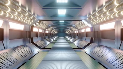3D rendered animation, interior of space station corridor