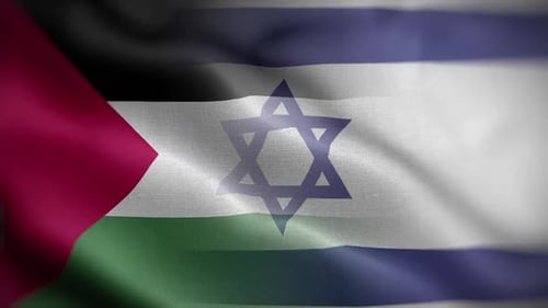 Palestine and Israel Flags Intertwined Waving Loop