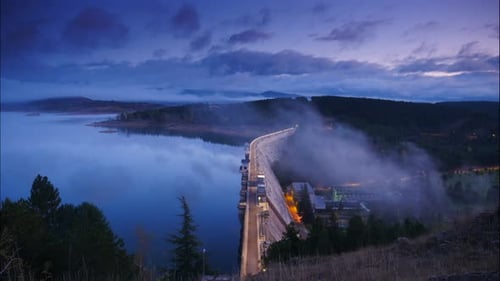 Dam on Embalse de Aguilar de Campoo, Spain. Timelapse