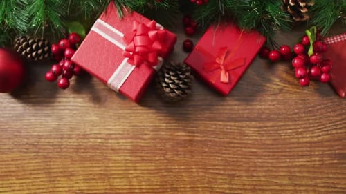 Festive Christmas Presents and Decorations on Table