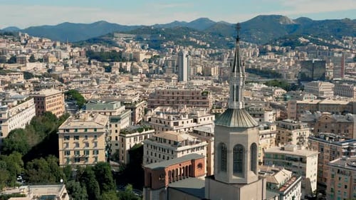 Genoa Cityscape Aerial View, Italy, Daytime