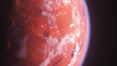 Rotating Red Planet Mars with Clouds and Atmosphere in Space