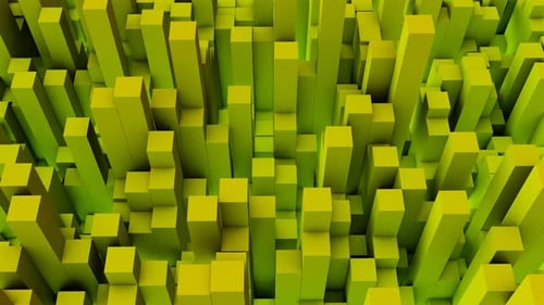 abstract 3D Cubes Background. 4K Green and yellow animation
