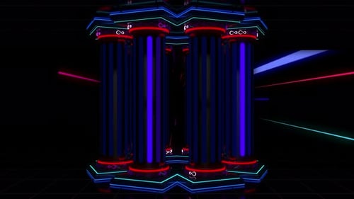 Abstract Neon Pillars Animation on Digital Grid
