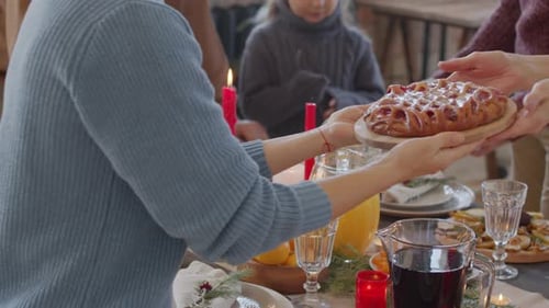 Festive Friends and Family Sharing Holiday Dinner