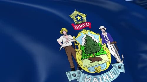 Animated Maine State Flag Waving Realistically