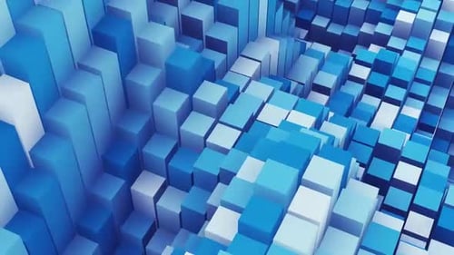 Blue Geometric Cubes Undulating Abstract Background