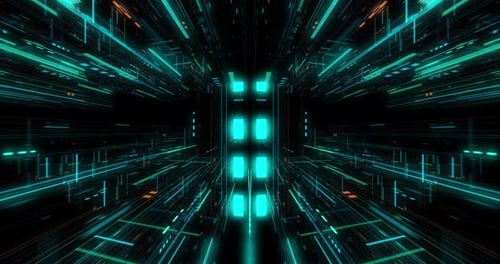Futuristic Digital Grid Data Tunnel Loop Background