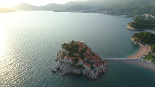 Aerial View of the Sveti Stefan, Small Islet and Resort in Montenegro