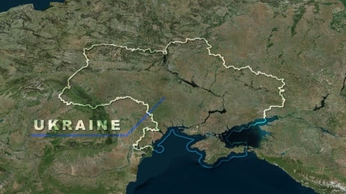 World Map Zoom to Ukraine with Animated Outline and Text