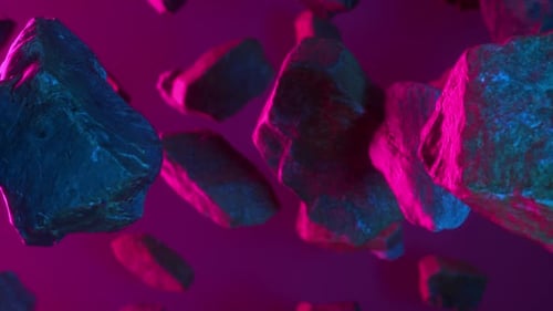 Rocks set on neon pink blue background