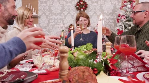 Family Celebrates Christmas Holiday with a Toast
