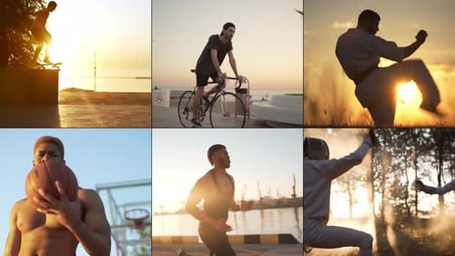 Montage of Athletes Training Outdoors at Sunrise