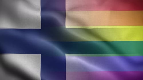 Finland and Rainbow Pride Flags Waving Together