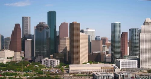 Houston Skyline Aerial Wide Shot Sunny Day