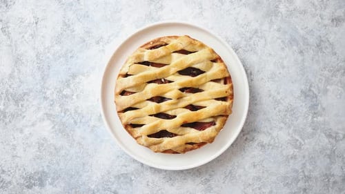 Baked Pie with Lattice Crust on Plate