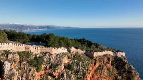 Old Fortress on the Mountain Aerial View 4 K