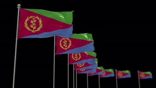 Waving Eritrean Flags Line Animation