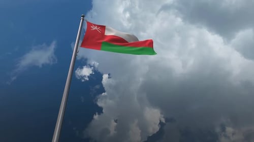 Oman Flag Waving with Realistic Clouds Animation Loop