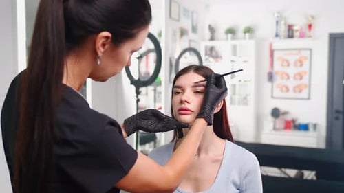 Woman Having Eyebrow Treatment in Beauty Studio