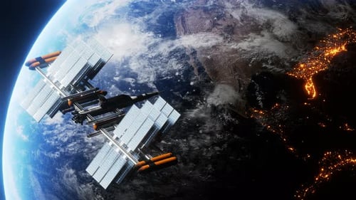 View of the Earth and a Spaceship From Satellit Using High Technology