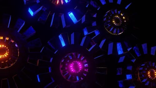 Abstract Futuristic Gears Animation with Neon Lights