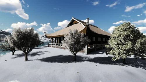 Panoramablick auf das alte Haus am Morgen