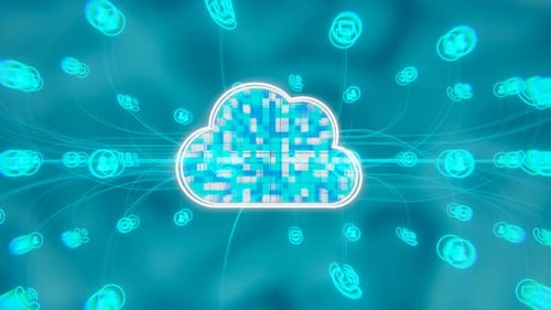 Futuristic Cloud Network with Connected Digital Icons