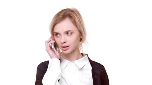 Young Woman Chatting on Smartphone, Isolated
