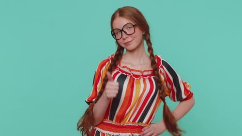 Lovely Cheerful Girl Approves Suggestion Shaking Head Approvely Satisfied with Good Work Like