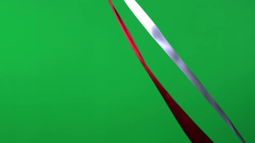 Twisted red and white ribbon untwist and float down, Slow Motion