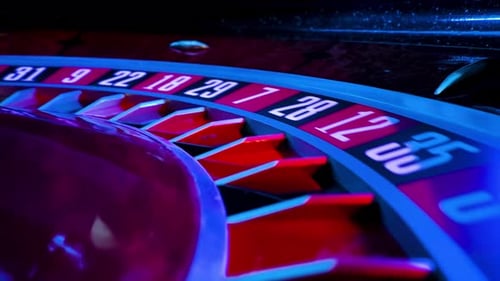 Roulette in Casino Spinning Extreme Close Up View of Numbers