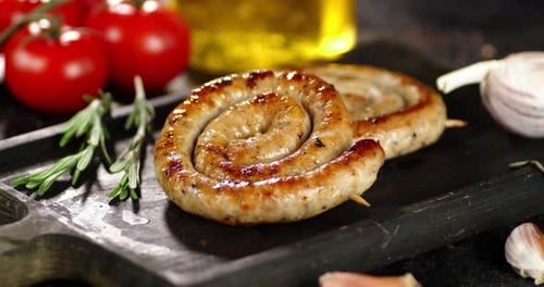 Close Up of Sausages with Rosemary and Garlic