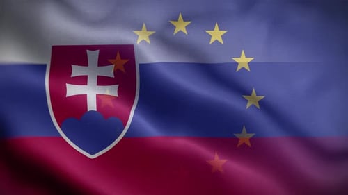Slovakia and European Union Flags Waving Seamlessly Together
