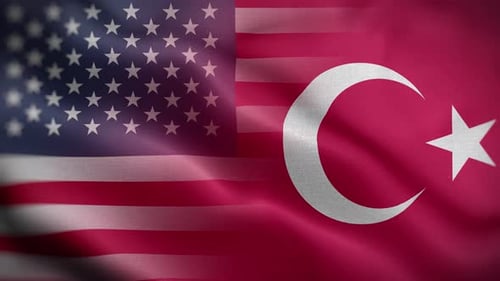 United States of America and Turkey National Flags Waving