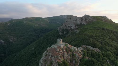 Aerial View of Old Monument on the Top of Mountain