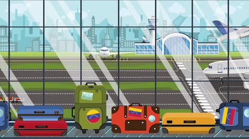 Animated Airport Scene with Luggage Conveyor and Airplanes