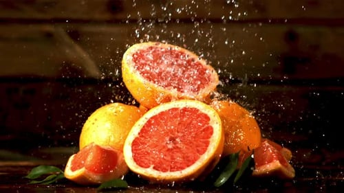 Fresh Grapefruit Slices and Water Splash