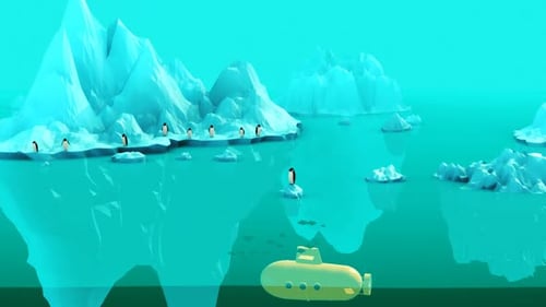 Animated Low Poly Arctic Scene with Submarine and Penguins